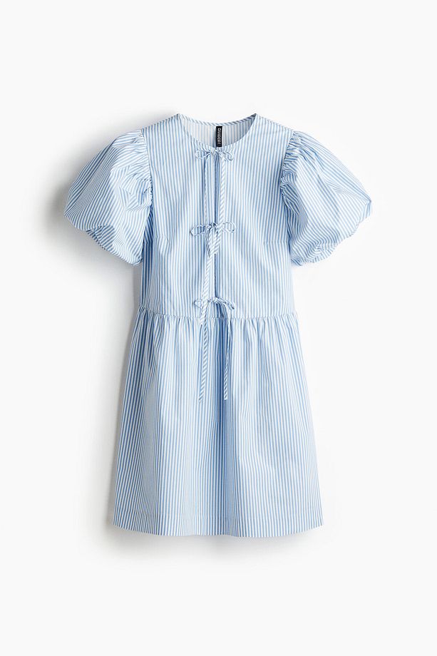 Önü Bağcıklı Poplin Elbise - 5