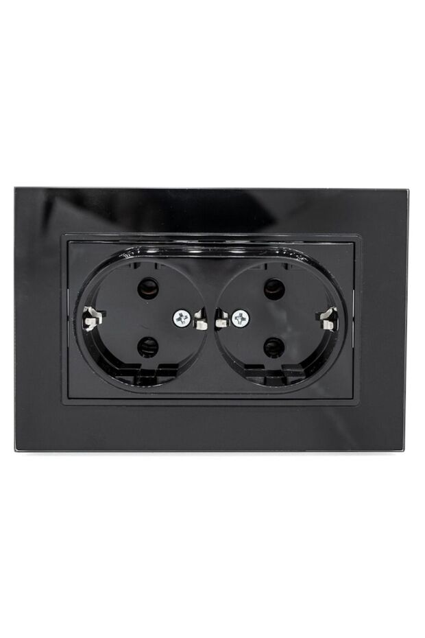 Double socket with black glass frame - 3