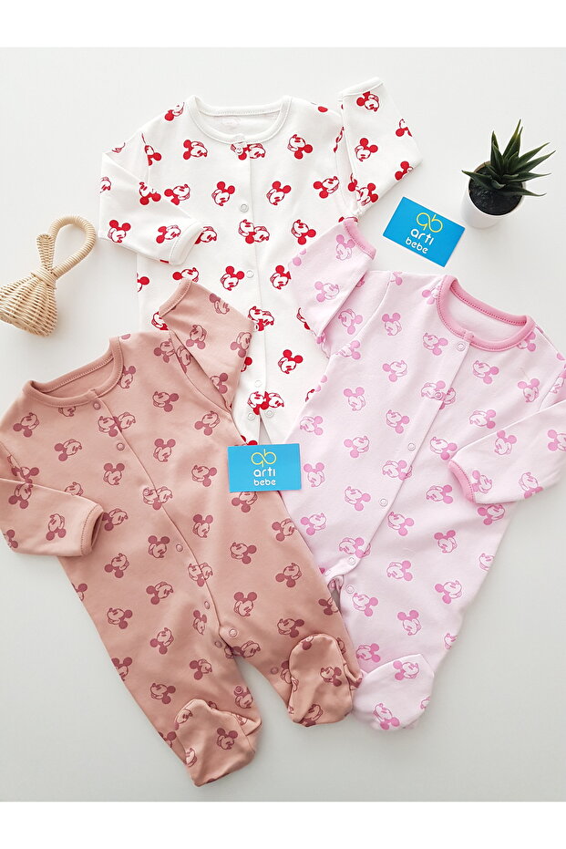 Baby Girl 3-Piece Printed Romper Set |   Full Length Long Sleeve 100% Cotton Baby Rompers with Booties