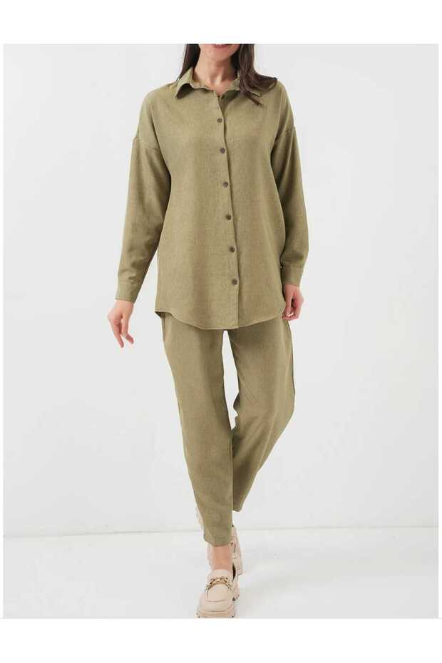 طقم مزدوج من الكتان العادي # 6699 - 1