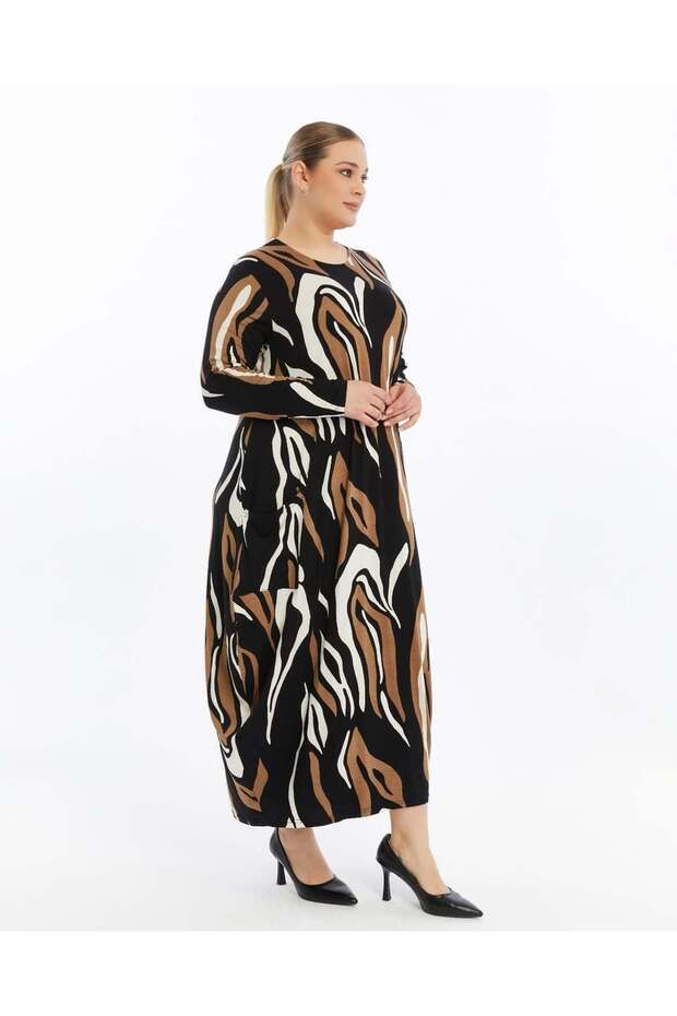 Women's Large Size Comfortable Combed Cotton Fabric Patterned Dress with Pockets