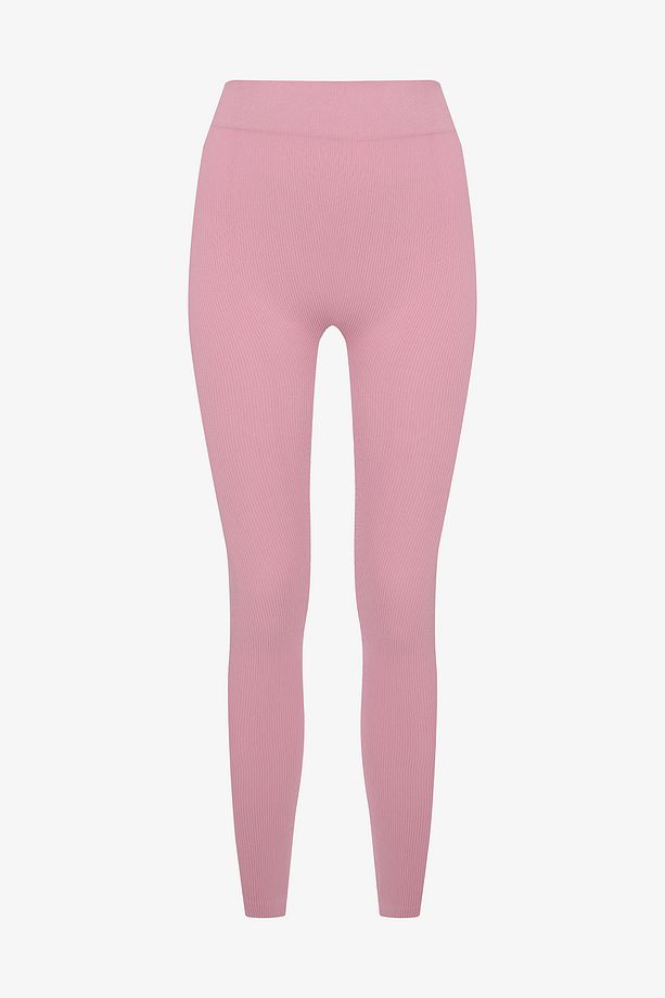Pembe YüksekDikişsiz Fitilli Tayt - 4