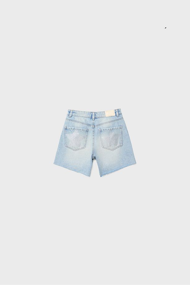 D93 Yıldız detaylı uzun denim şort - 8