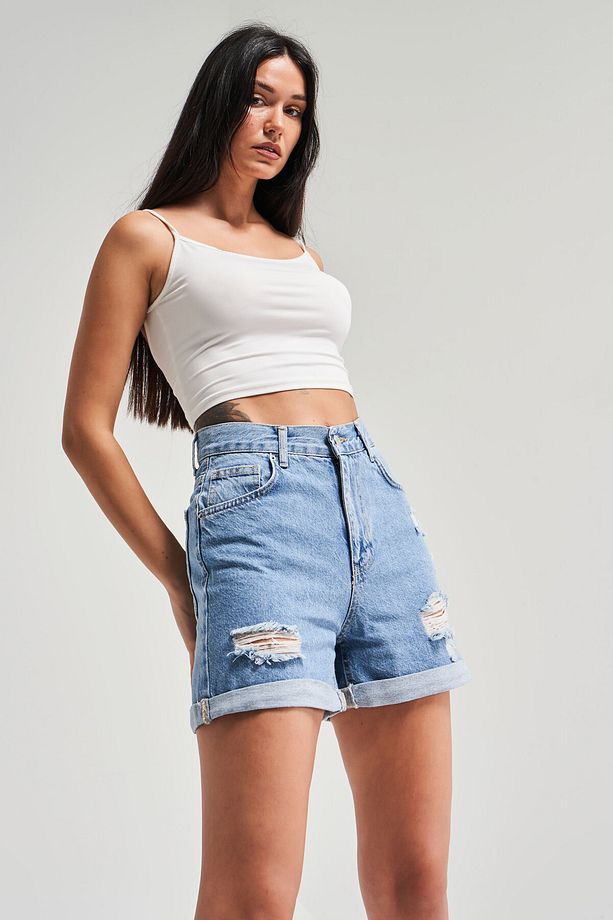 Yırtık Model Yüksek Bel Kot Rengi Jean - 3