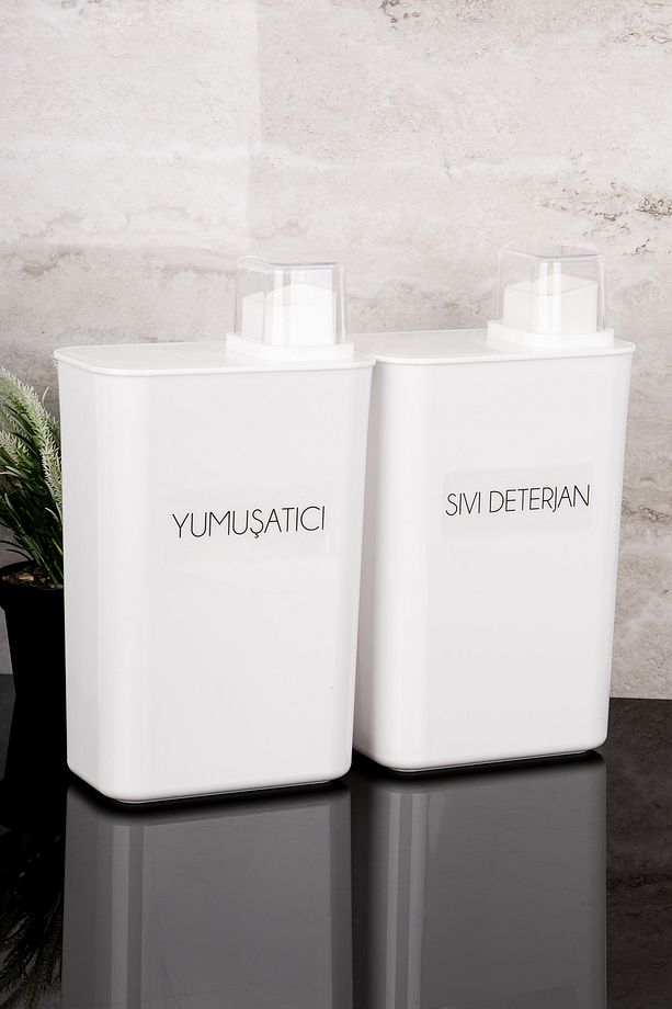 2li Kendinden Ölçekli Deterjanlık Kutusu Seti Yumuşatıcı Sıvı Deterjan Etiketli 3000ml - 2