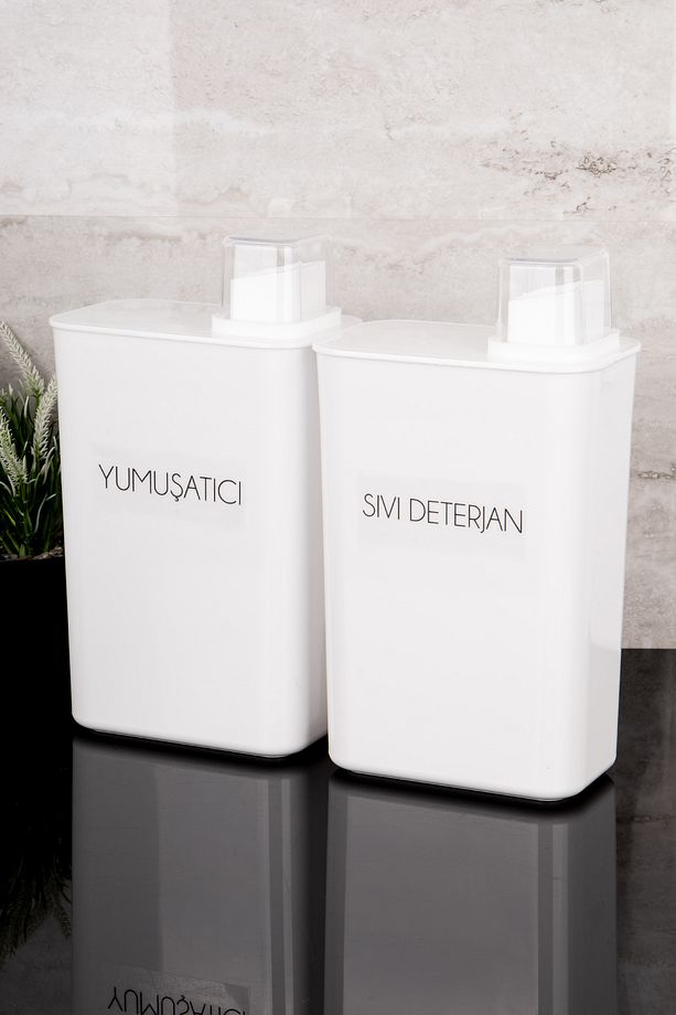 2li Kendinden Ölçekli Deterjanlık Kutusu Seti Yumuşatıcı Sıvı Deterjan Etiketli 3000ml - 4