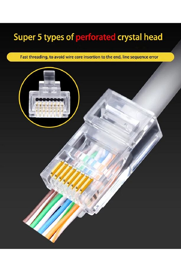 Yeni Nesil Rj45 Cat5 Cat6 Ethernet Internet Kablo Soketi Konnektör Delikli 8p8c Jack Utp Uç 100 Adet - 3