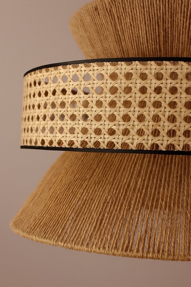 Doğal Jüt, Bambu Örgülü Sarkıt Avize, Bohem Aydınlatma, Salon, Mutfak, Yemek Masası Üstü, 50x30 cm - 4