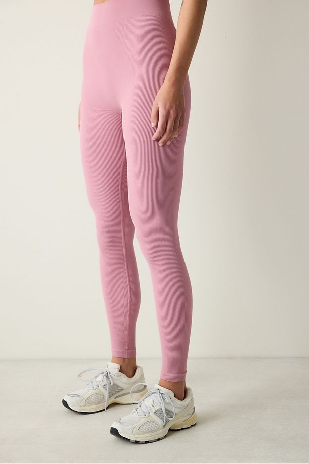 Pembe YüksekDikişsiz Fitilli Tayt - 1