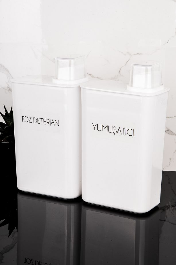 2li Kendinden Ölçekli Deterjan Kutusu Seti Toz Deterjan Yumuşatıcı Etiketli 3000ml Deterjanlık - 4