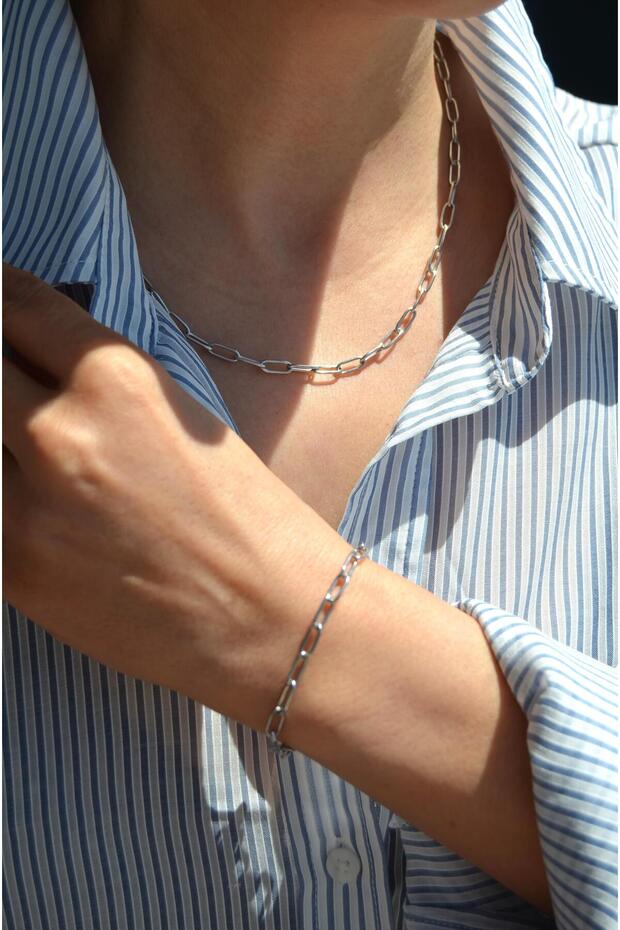 Paperclip Chain Necklace & Bracelet Set – 316L Steel