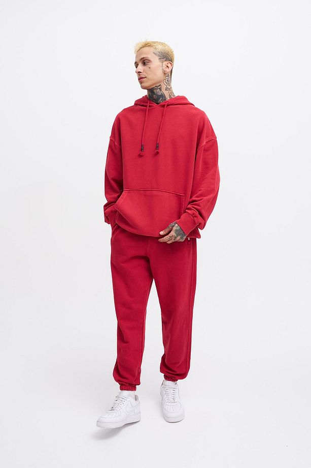 Erkek Yıkamalı Basic Jogger Kırmızı Eşofman Altı - 5