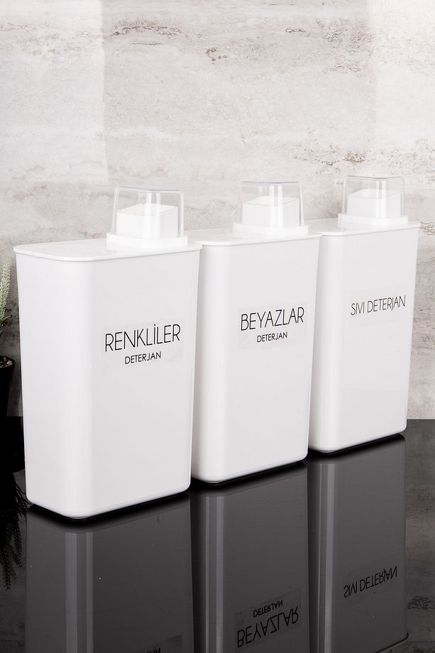 3lü Kendinden Ölçekli Deterjanlık Kutusu Seti Renkliler Beyazlar Sıvı Deterjan Etiketli 3000ml - 6