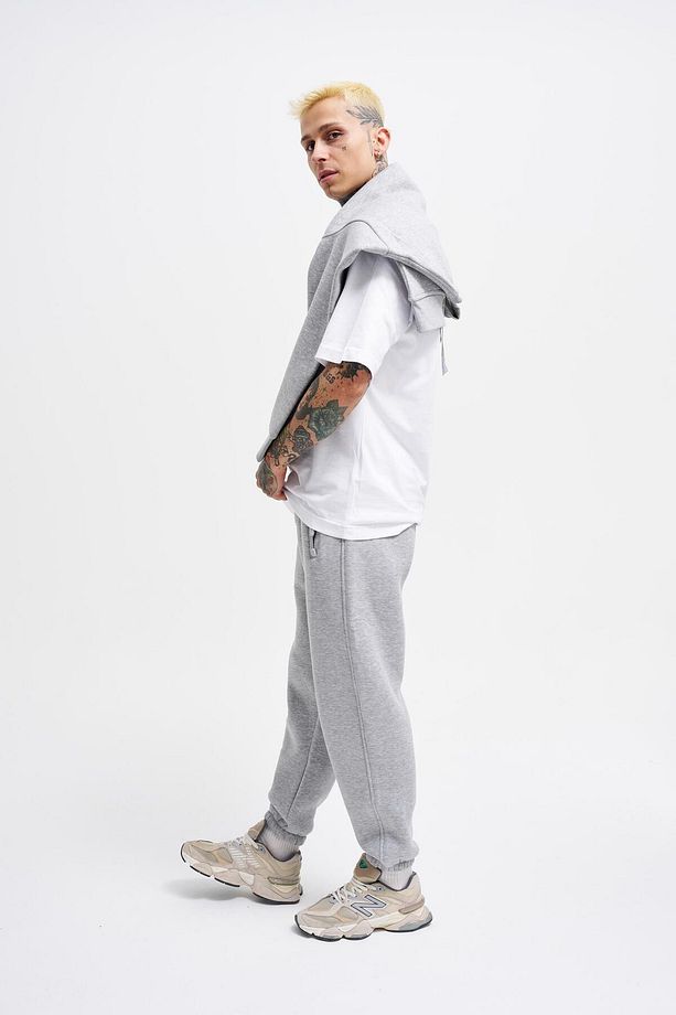 Erkek Relaxed Jogger Basic Eşofman Altı Grey Melange - 6