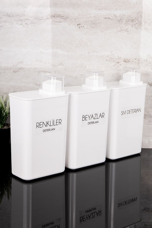 3lü Kendinden Ölçekli Deterjanlık Kutusu Seti Renkliler Beyazlar Sıvı Deterjan Etiketli 3000ml - 5