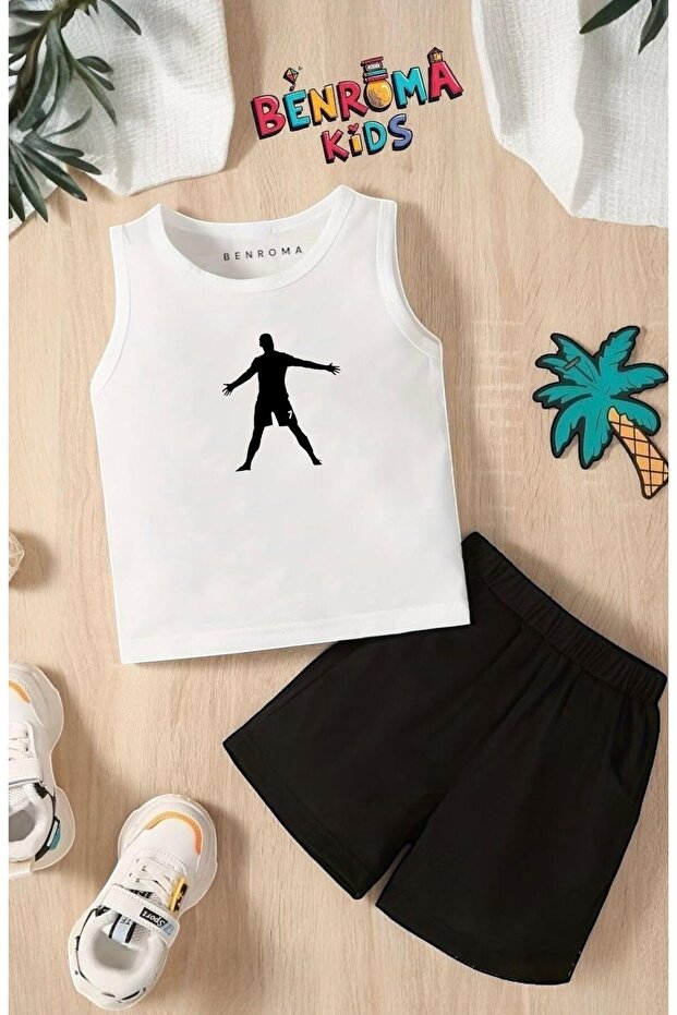 Footballer Printed Shorts Tee Unisex Children's Set
