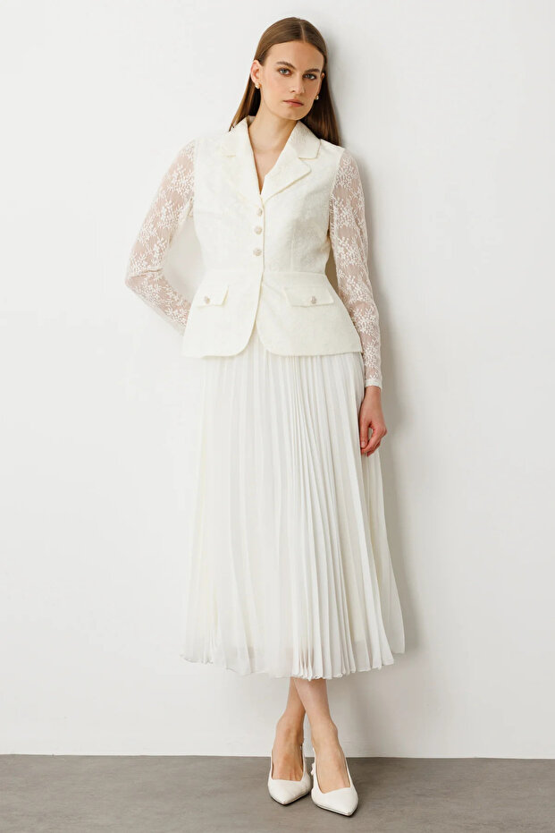 Altı Piliseli Dantelli Elbise - 2