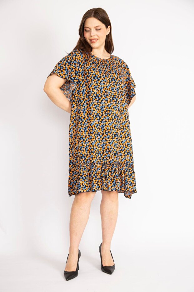 Women's Cobalt Blue Plus Size Crew Neck Skirt Layered Dress 65n36294