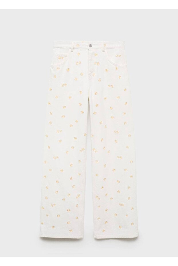 Wideleg çiçek işlemeli jean - 3