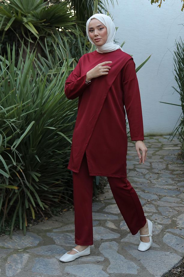 Spor Tunik Pantolon İkili Takım Bordo - 13154 - 2