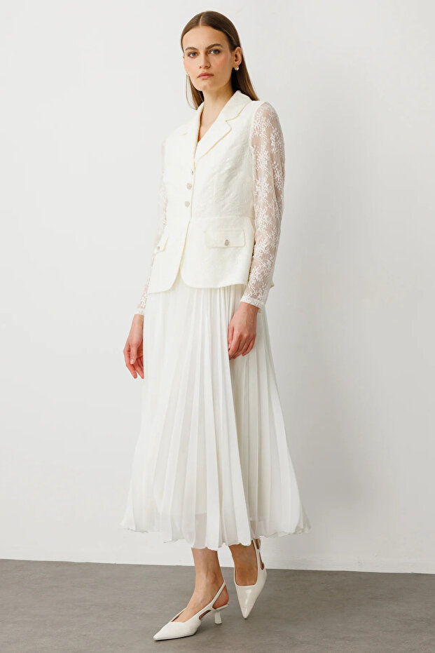 Altı Piliseli Dantelli Elbise - 3