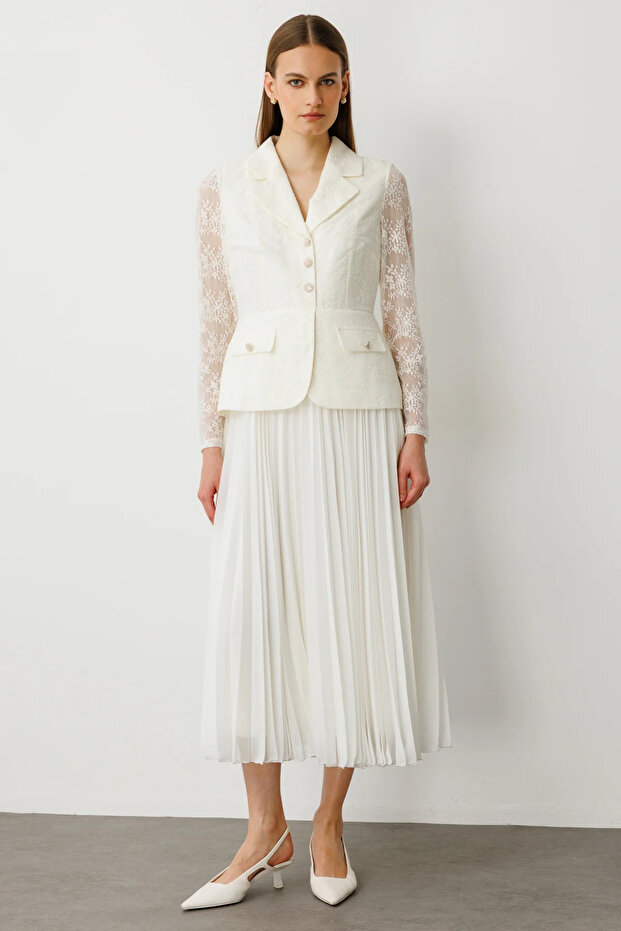 Altı Piliseli Dantelli Elbise - 1