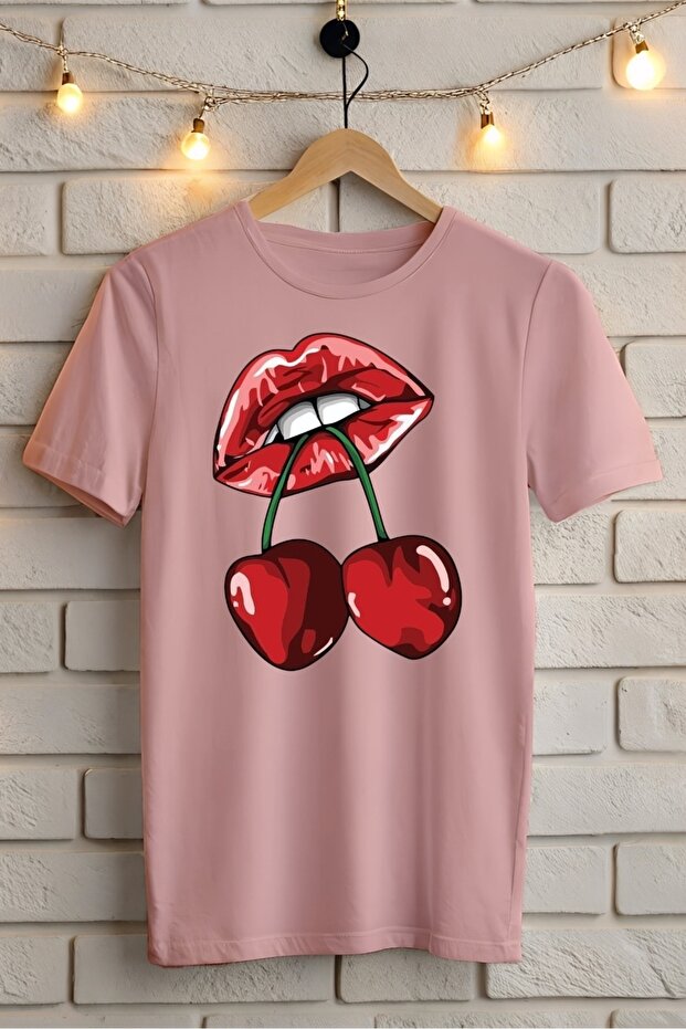Cherry Lip Print Oversize T-Shirt