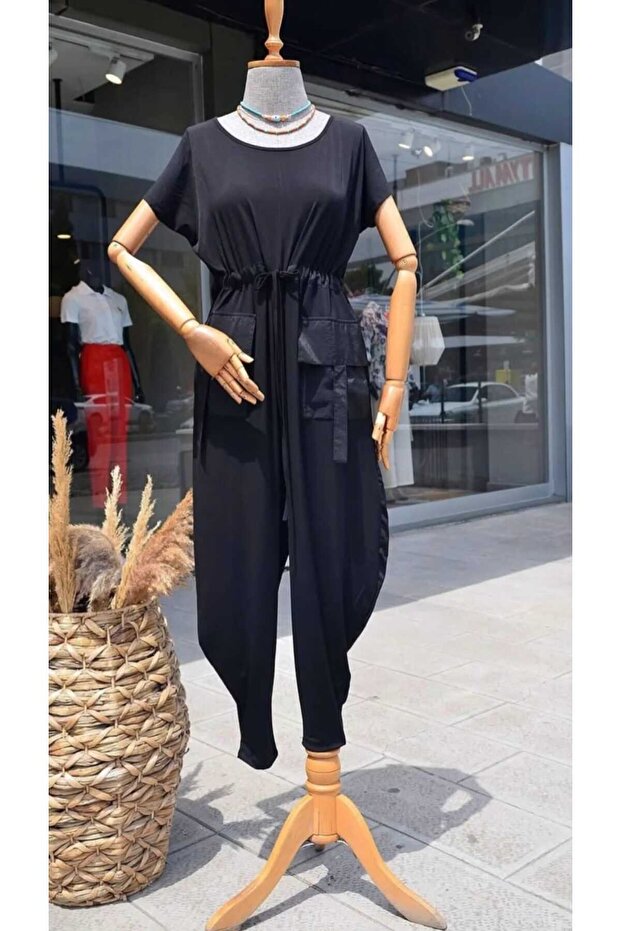 Waist Lace-Up Baggy Overalls with Flap Pocket Pantss