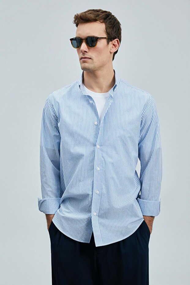 111010638 Charles Ανδρικό πουκάμισο Basic Regular Fit Ανδρικό πουκάμισο ΜΠΛΕ - 1