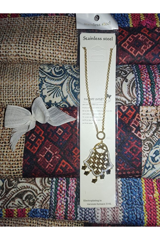 Steel Gold Color Necklace with Stone on Ethnic Model