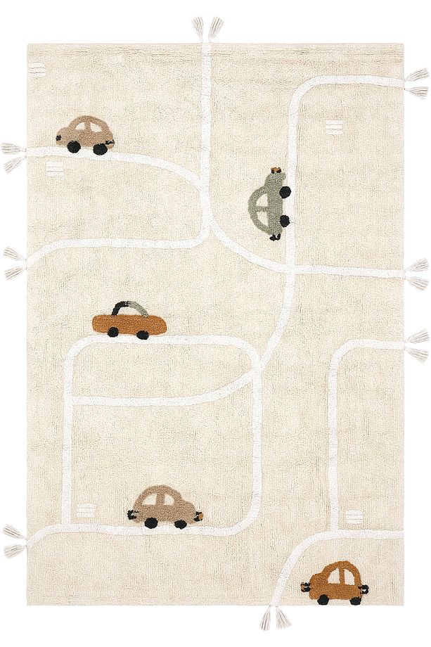 Cool Cotton Araba Yolu Krem Bebek Halısı Makinede Yıkanabilir Kaymaz Taban Yumuşak Doku Çocuk Halısı - 2