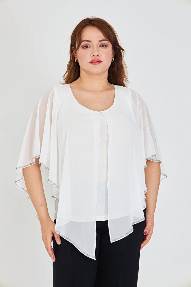 Women's Blouse with Rhinestones Chiffon Plus Size - Stylish and Modern Design
