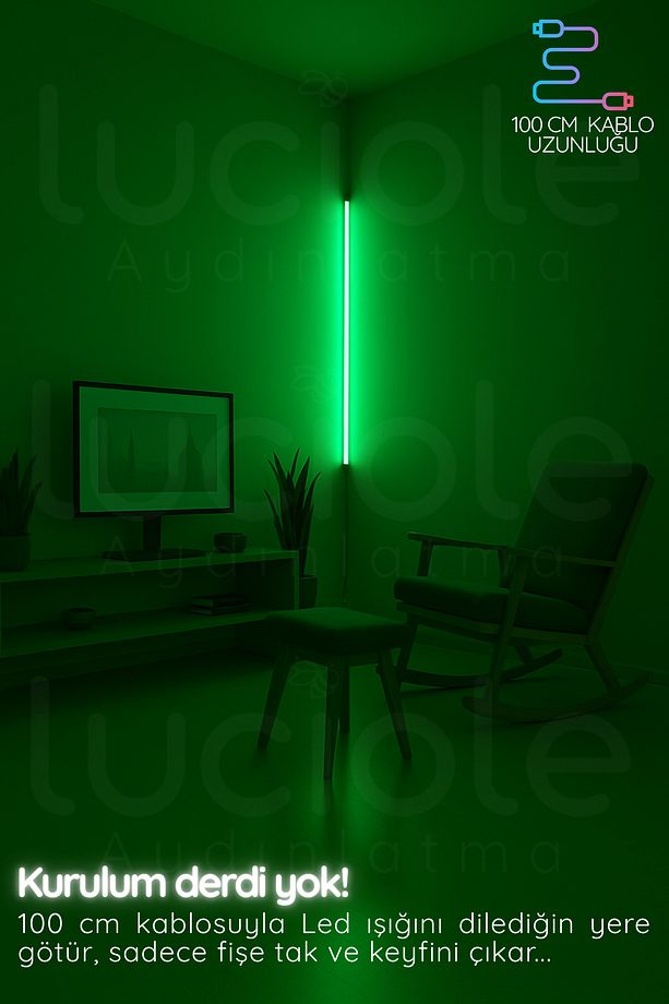 Led Abajur Aplik Gece Lambası Rgb Lambader 16 Renkli Uzaktan Kumandalı Işık 4 Animasyonlu Luciled1 - 6