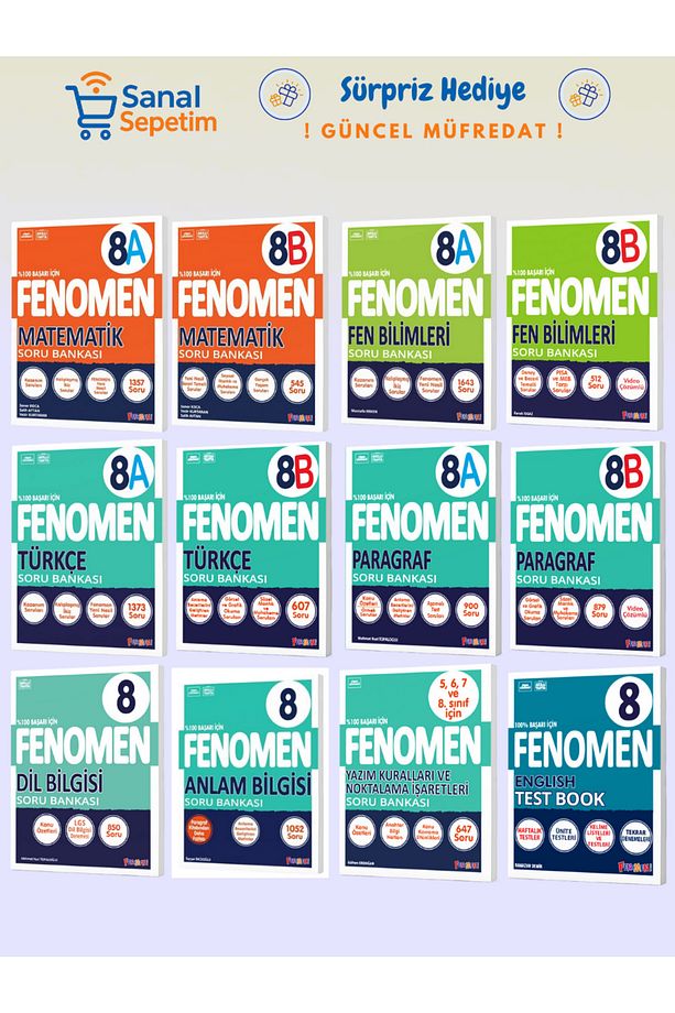 8. Sınıf Matematik-Fen-Türkçe-Paragraf-Dil-Anlam-Yazım K.-English T. (A ve B) SET Soru Bankaları - 1