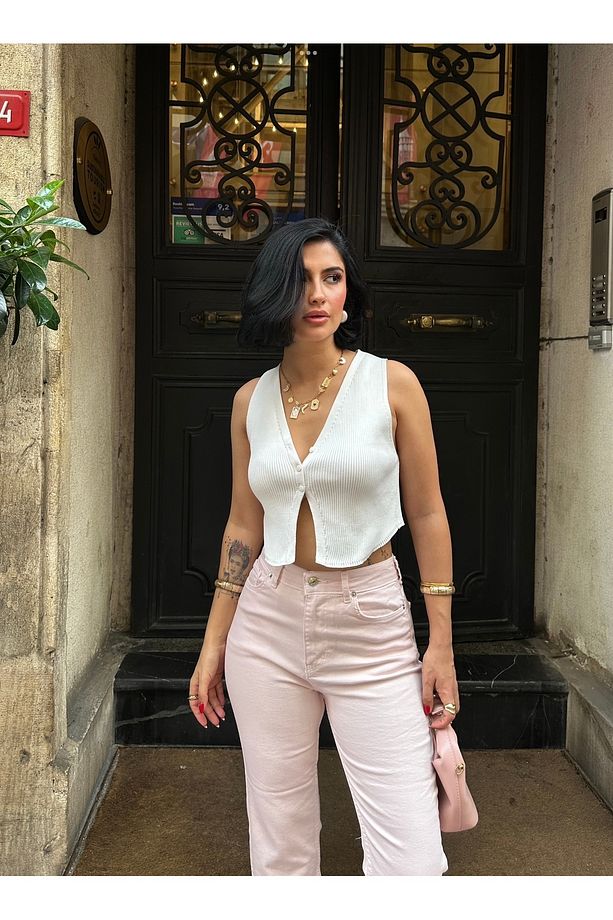 MARKA MODEL BOYFİT YIKAMALI SARI PANTALON - 4