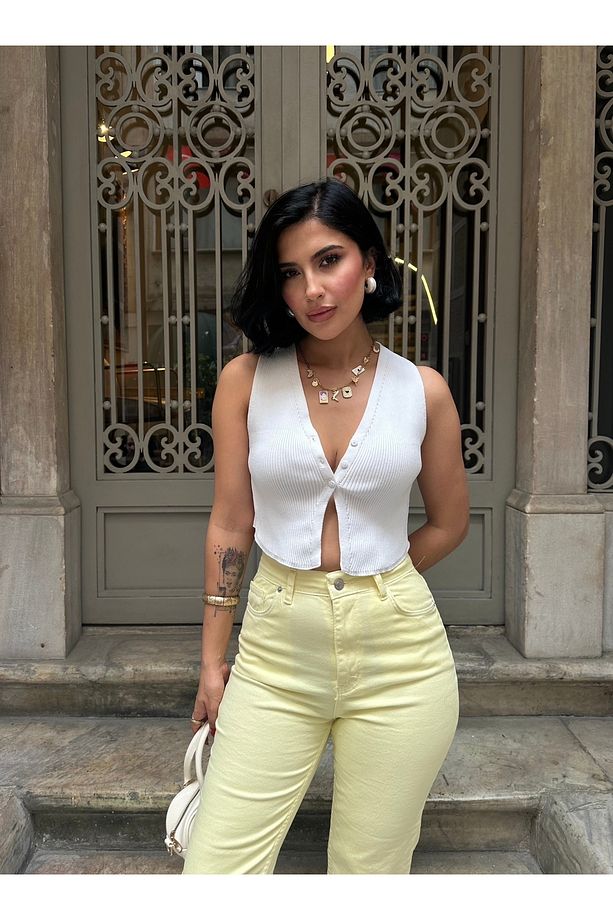 MARKA MODEL BOYFİT YIKAMALI SARI PANTALON - 4