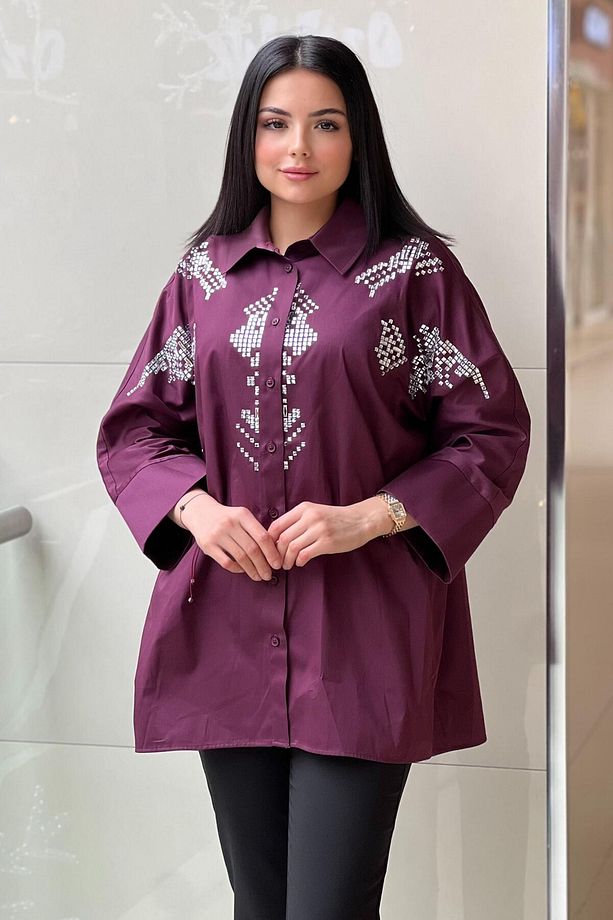 Baget Taş Işlemeli Pamuk Gömlek - 2