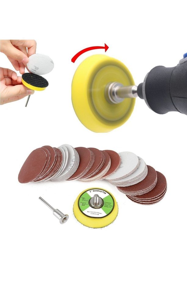 Pimli Mini Cırt Zımpara Taban Seti Gravür Ve Matkap Uyumlu 5 cm 60 Adet Zımparalı Set 721757 - 2