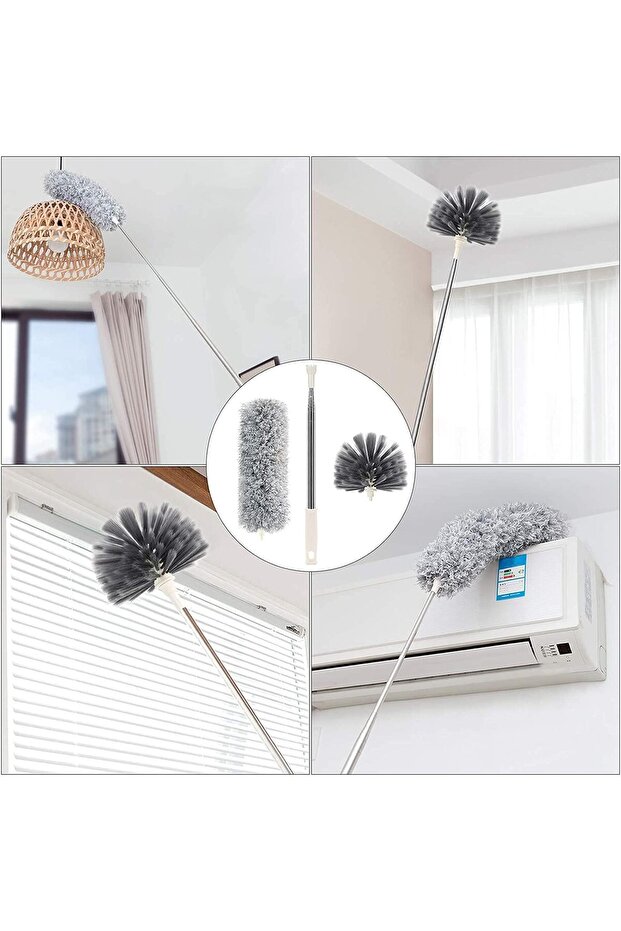 Duster with Extra Long Extension Pole, Microfiber & Cobweb Double Replacement Heads - 2