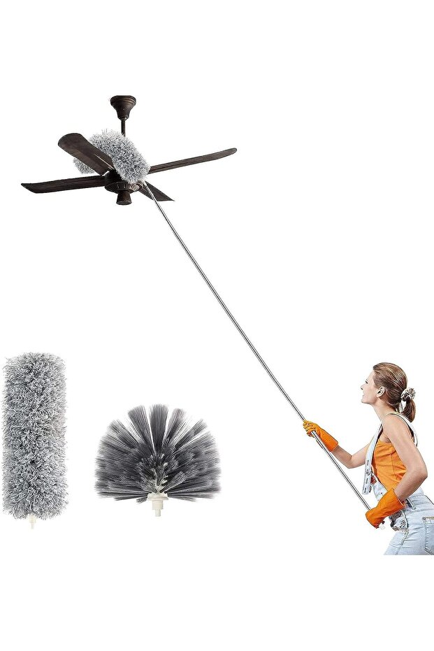 Duster with Extra Long Extension Pole, Microfiber & Cobweb Double Replacement Heads - 1