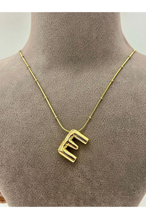 Bubble Bombeli Gold Harf Kolye (E Harfli) - 2