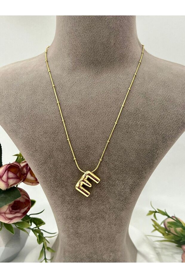 Bubble Bombeli Gold Harf Kolye (E Harfli) - 6