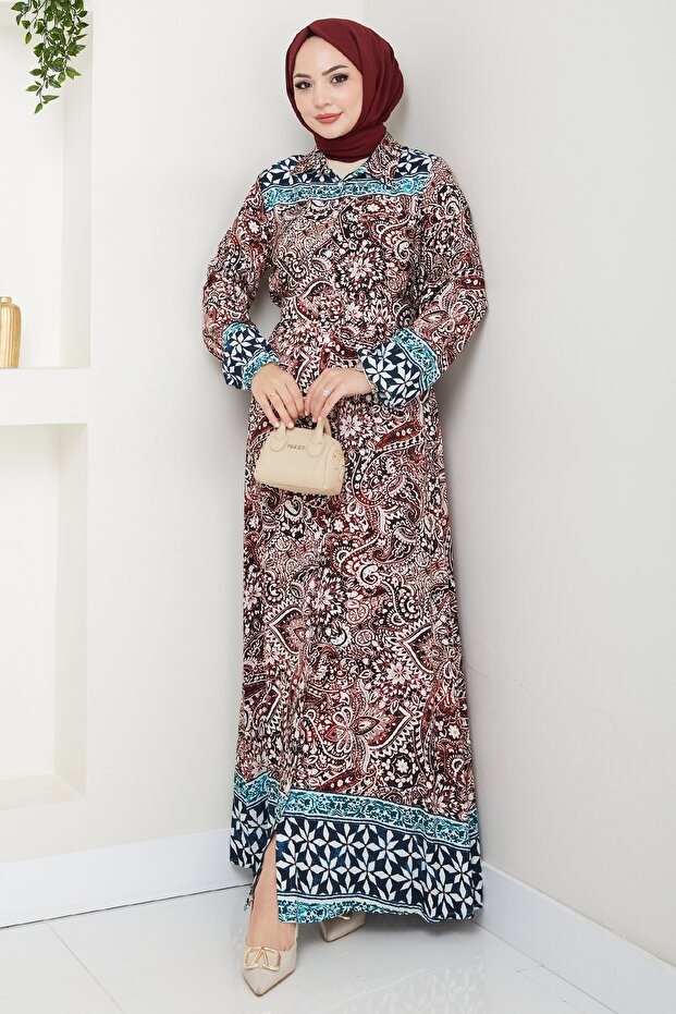 Colorful Authentic Pattern Red Viscose Dress