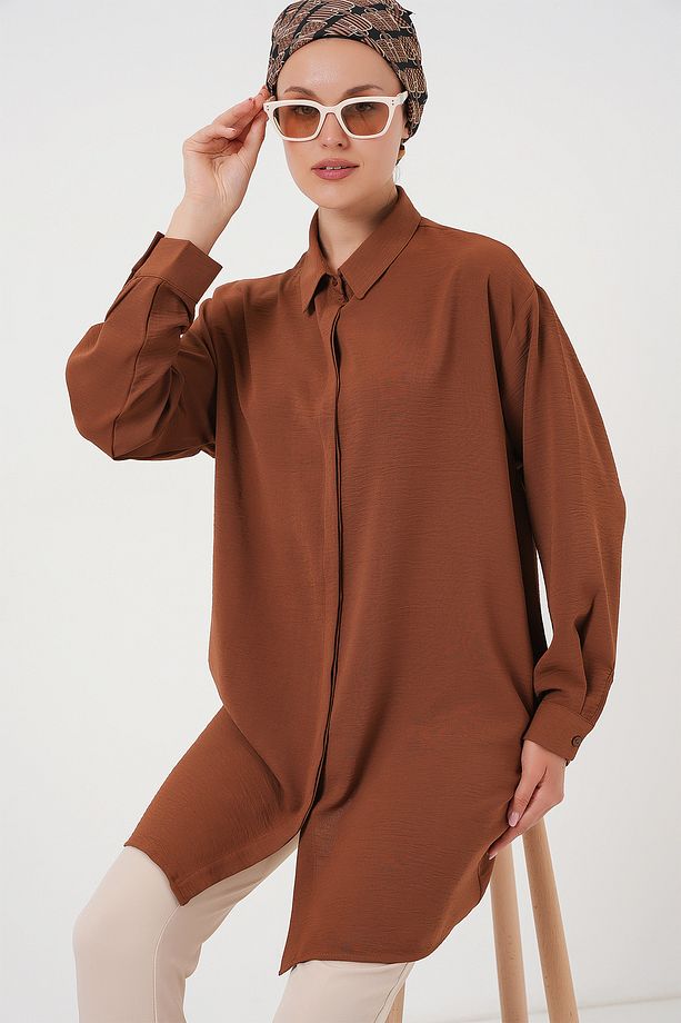 Kadın Uzun Gömlek Tunik 5945 - Taba - 3