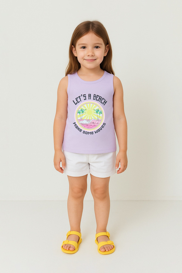 100% Cotton Sunset Printed Girl's Sleeveless T-Shirt