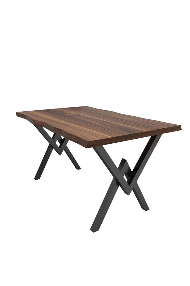 Kütük Mutfak Masası  6 Kişilik Metak Ayaklı Mdf Masa 80 x 120 (ESMER CEVİZ - 6