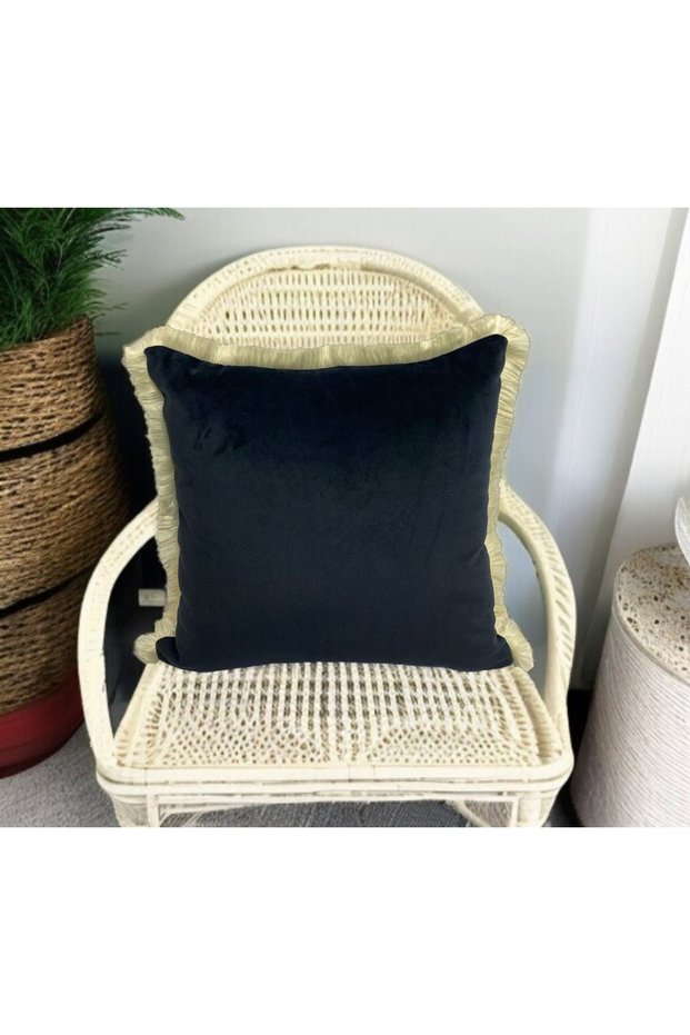 Plain Anthracite Cream Fringe Decorative Throw Pillow Cover 45X45