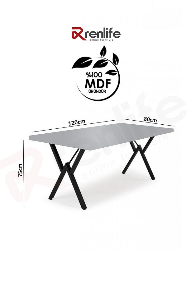 Kütük Mutfak Masası  6 Kişilik Metak Ayaklı Mdf Masa 80 x 120 (ESMER CEVİZ - 5