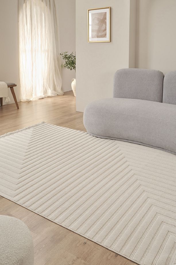 Kaşmir Halı İskandinav Rune White Salon Mutfak Halısı Yolluk - 1