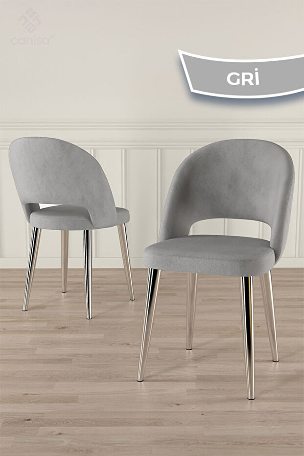 Pane Serisi 4 Adet Gri Mutfak Sandalyesi Krom Kaplama Metal Ayak 1. Sınıf Babyface Kumaş - 3
